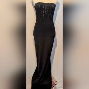 Women's Evolution strapless long black formal dress. Sequined. Sz. Sm. Like New